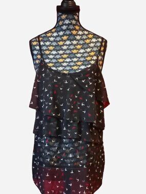 Smart Set black, red, and white bird print ruffle tiered tank top